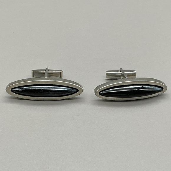 Kent Other - Kent Cufflinks Black Hematite Style Silver Tone Oval Mid Century Vintage29.99
